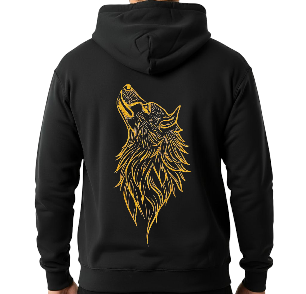 Unisex Black Hoodie - Printed Golden Wolf (Back)