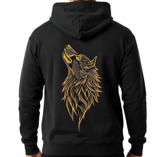 Unisex Black Hoodie - Printed Golden Wolf (Back)