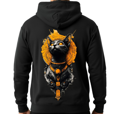 Unisex Black Hoodie - Printed Egyptian Cat (Back)
