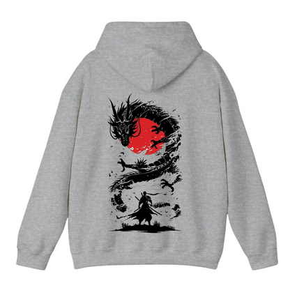 هودي رمادي للجنسين - مطبوع عليه تنين (ظهر)