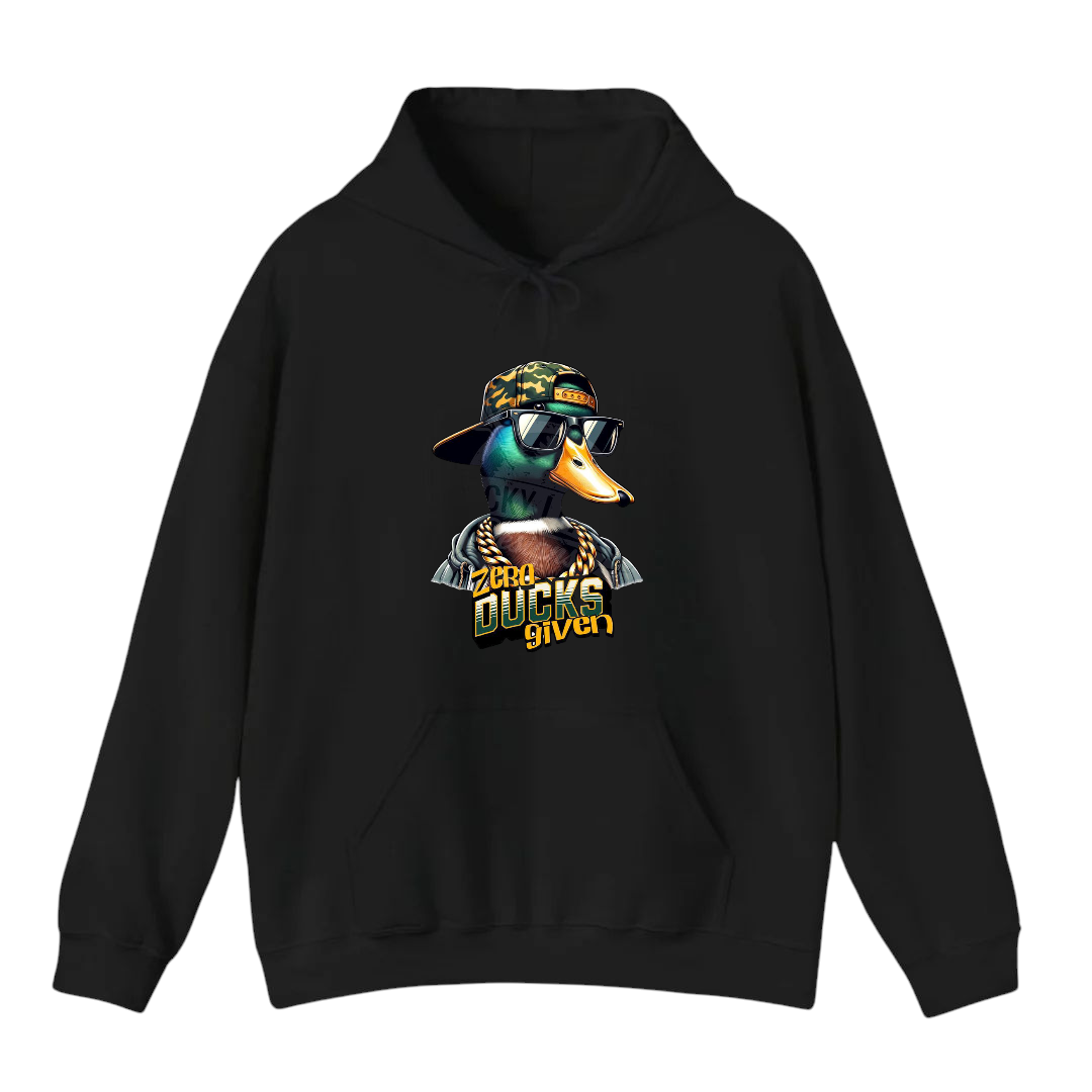 هودي أسود للجنسين - مطبوع عليه ZERO DUCKS GIVEN