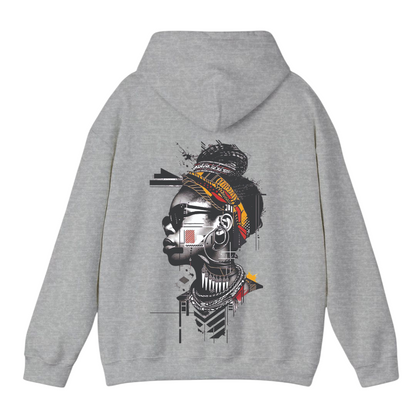 هودي رمادي للجنسين - امرأة أفريقية مطبوعة (الظهر)