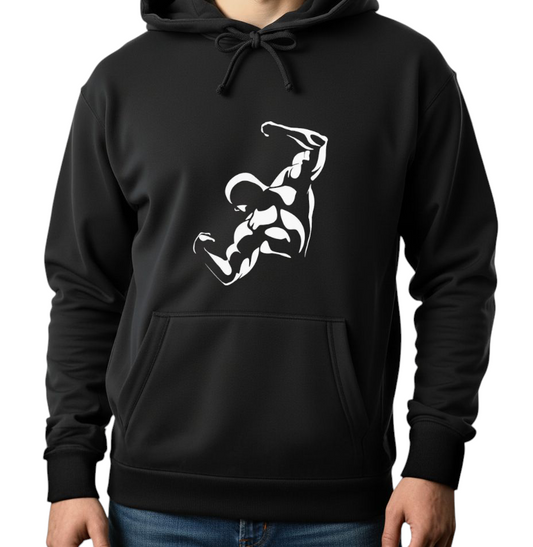 هودي أسود للجنسين - مطبوع عليه صورة لاعب كمال أجسام