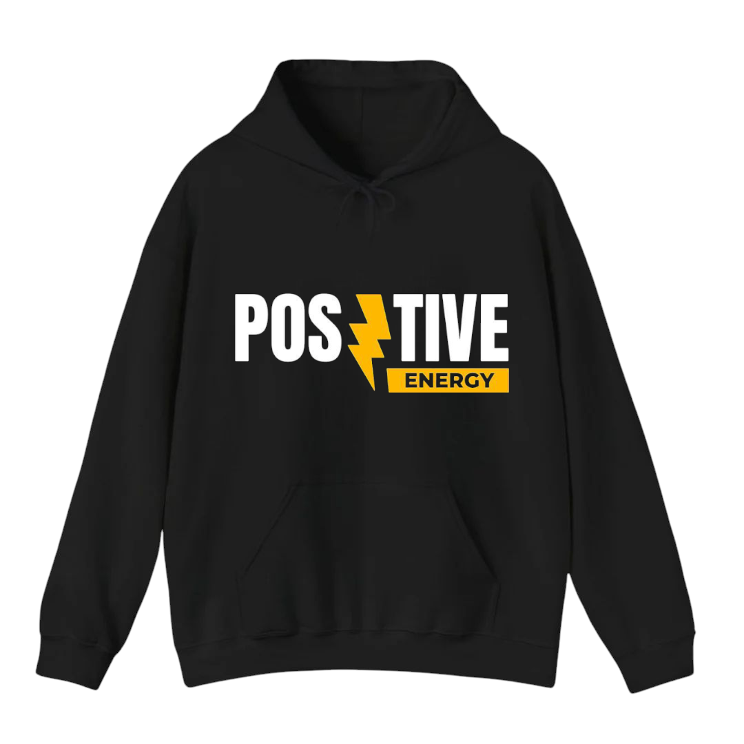 هودي أسود للجنسين - مطبوع عليه طاقة إيجابية