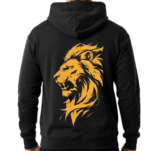 هودي أسود للجنسين - أسد ذهبي مطبوع (الظهر)