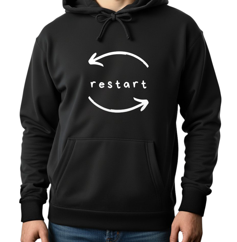هودي أسود للجنسين - مطبوع ريستارت