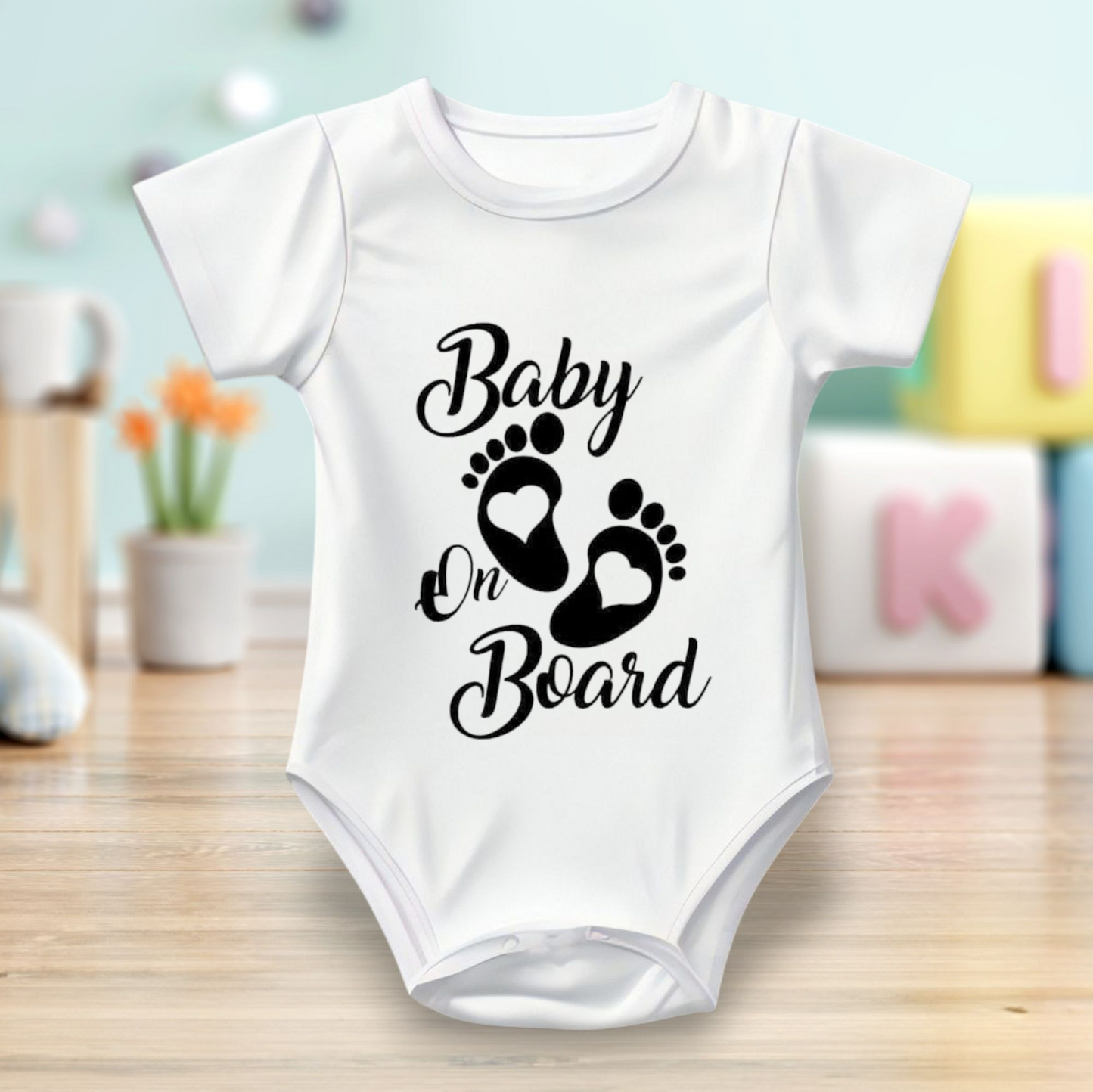 Baby Bodysuit Onesie Half Sleeves - Printed Baby on Board