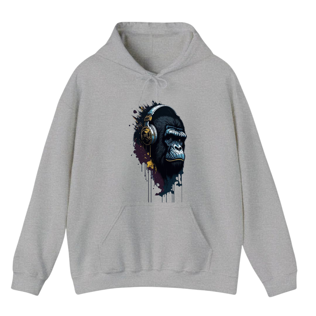 هودي رمادي للجنسين - مطبوع عليه موسيقى الغوريلا