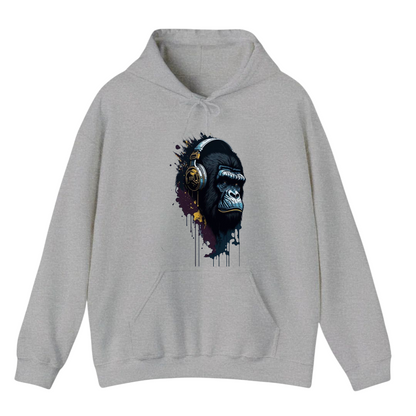 هودي رمادي للجنسين - مطبوع عليه موسيقى الغوريلا