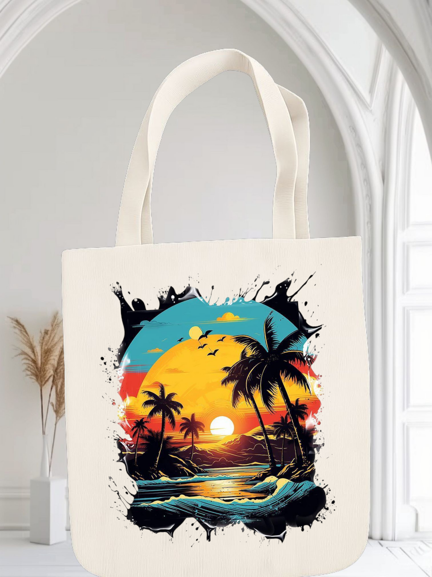 حقيبة توت لغروب الشمس على الشاطئ