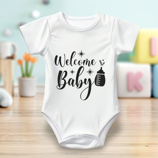 Baby Bodysuit Onesie Half Sleeves - Printed Welcomes Babya