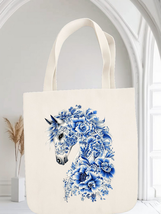 حقيبة توت بطبعة زهور الحصان الأزرق