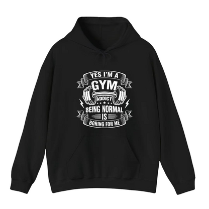 هودي أسود للجنسين - مطبوع - نعم أنا مدمن على الصالة الرياضية