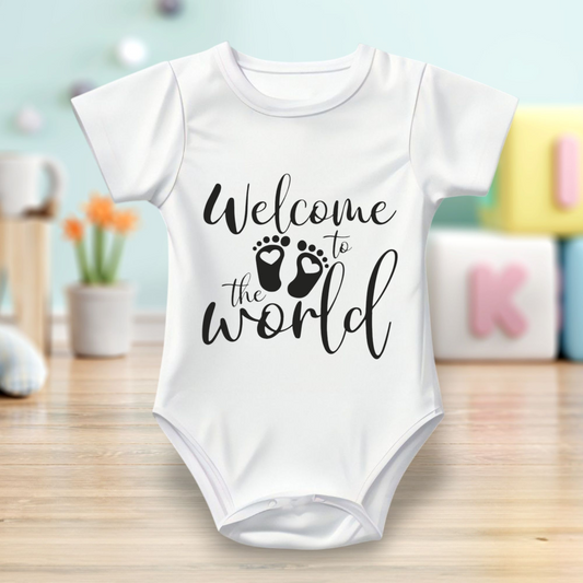 Baby Bodysuit Onesie Half Sleeves - Printed Welcome to the world
