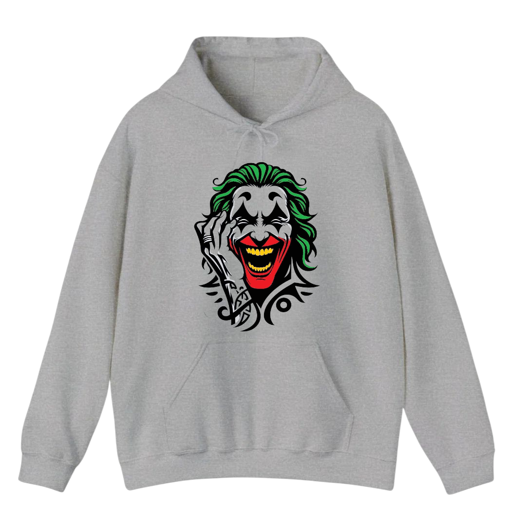 هودي رمادي للجنسين - مطبوع عليه طبعة الجوكر المجنون