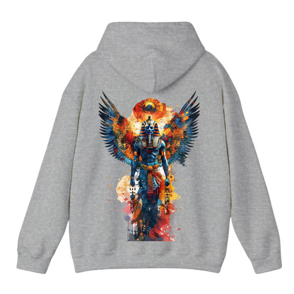 هودي رمادي للجنسين - مطبوع عليه صورة الإله المصري فرعون (الظهر)