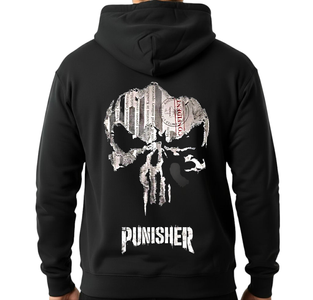 هودي أسود للجنسين - مطبوع عليه The Punisher (خلفي)