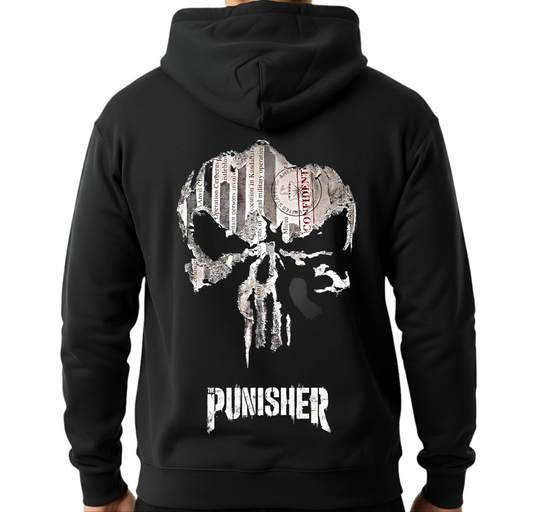 هودي أسود للجنسين - مطبوع عليه The Punisher (خلفي)