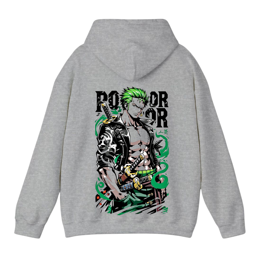 هودي رمادي للجنسين - مطبوع عليه ZORO Samurai (الظهر)