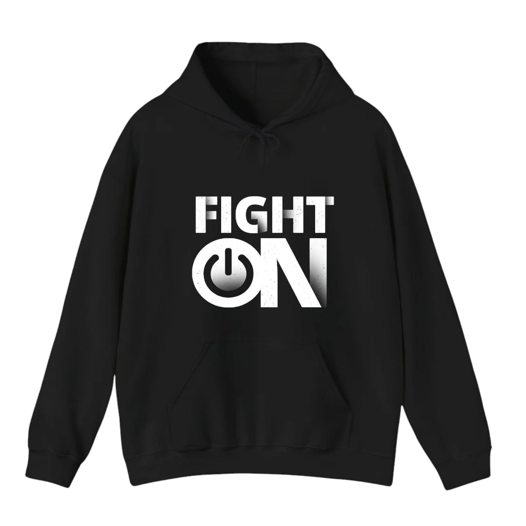 هودي أسود للجنسين - مطبوع عليه Fight ON