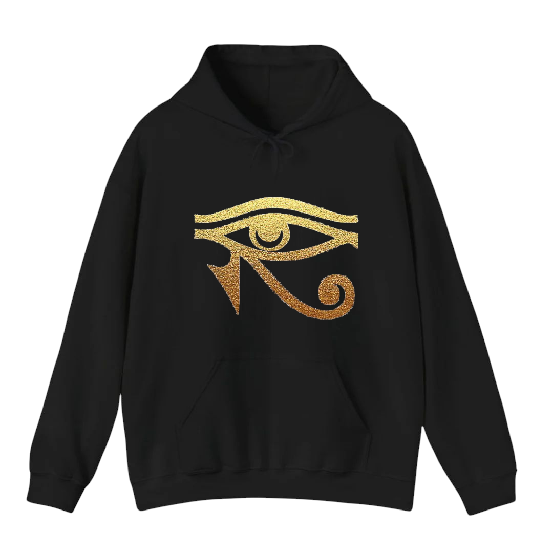 هودي أسود للجنسين - مطبوع عليه عين حورس الذهبية