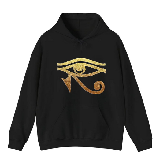 هودي أسود للجنسين - مطبوع عليه عين حورس الذهبية