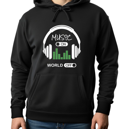 هودي أسود للجنسين - موسيقى مطبوعة على العالم