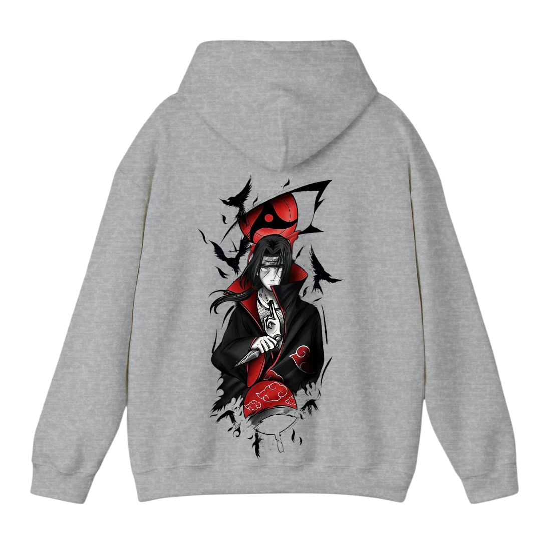 هودي رمادي للجنسين - مطبوع عليه نينجا إيتاشي (خلفي)