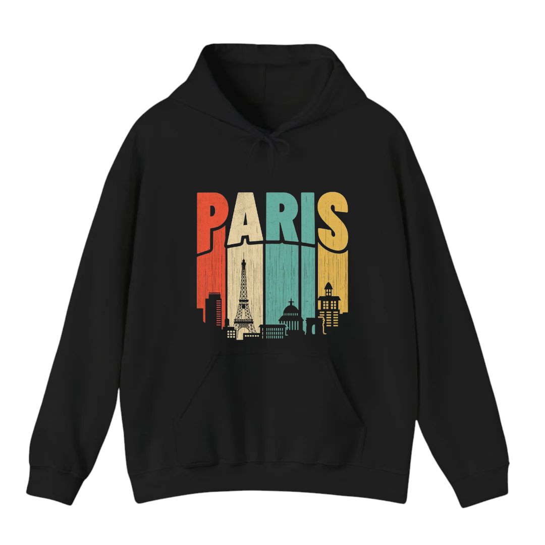هودي أسود للجنسين - مطبوع عليه باريس