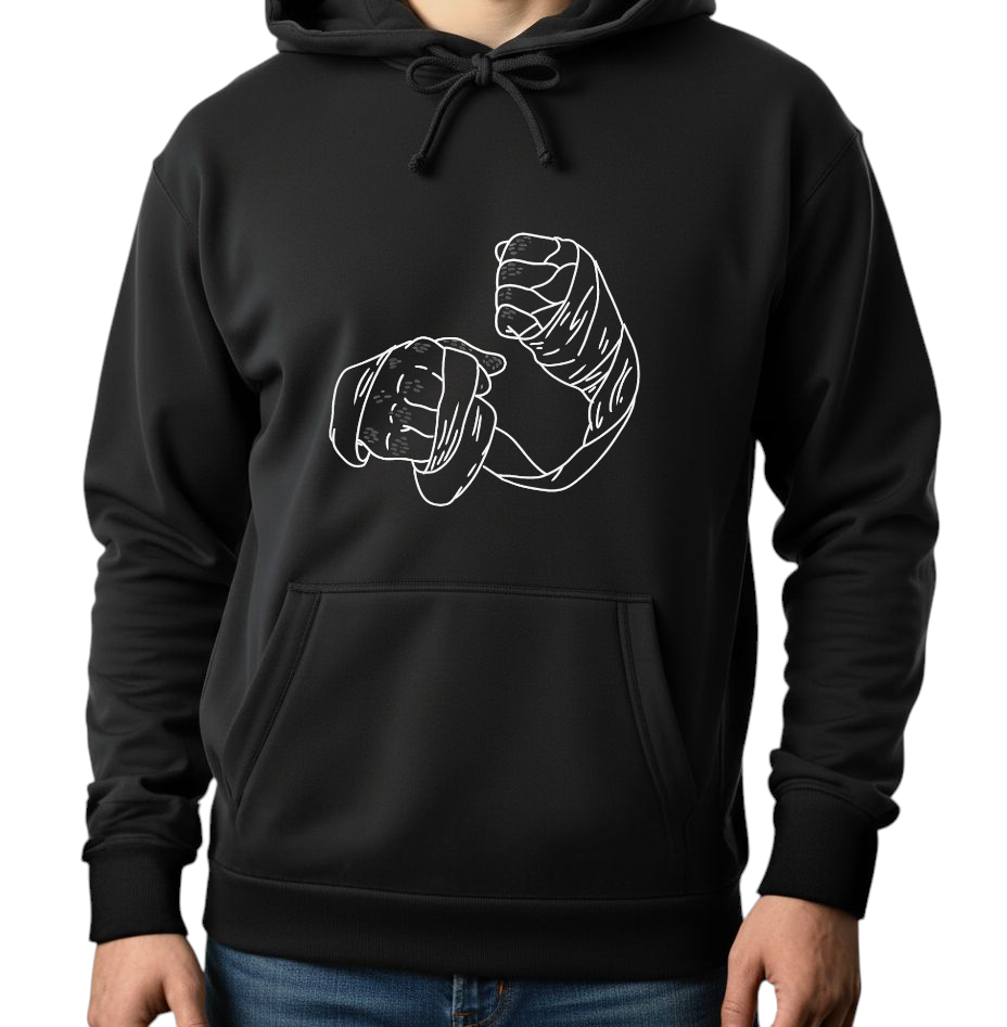 هودي أسود للجنسين - مطبوع عليه نتوءات قبضة اليد