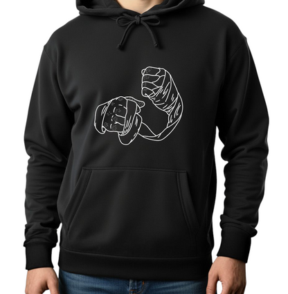 هودي أسود للجنسين - مطبوع عليه نتوءات قبضة اليد