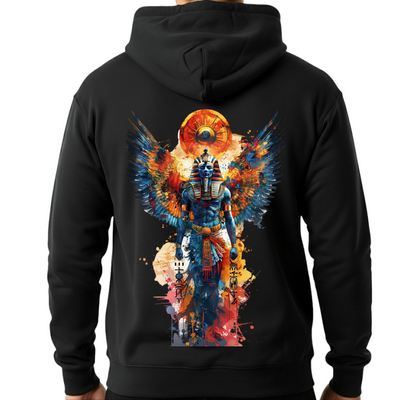 Unisex Black Hoodie - Printed Egyptian God Faroon (Back)